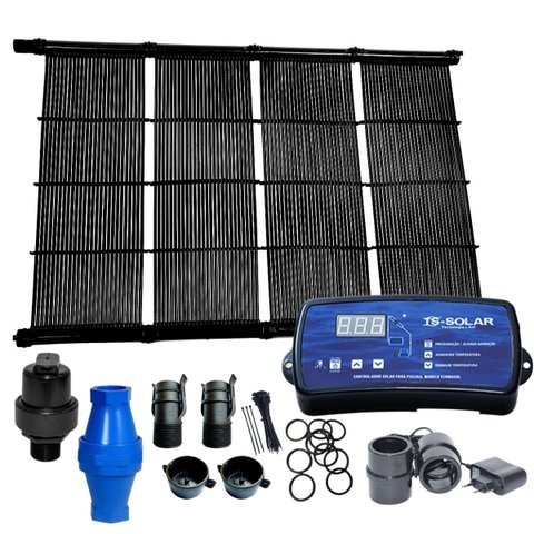 KIT AQUECIMENTO SOLAR PISCINA 17 PLACAS 3MT+ CONTROL+ VALVS