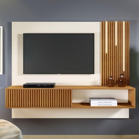 Painel Roma com Led Cascata Cor:off White/naturalle