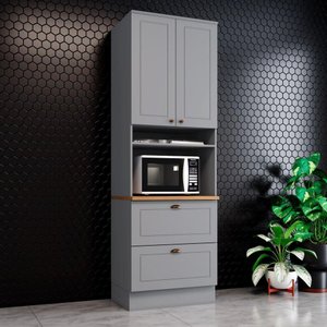 Paneleiro Torre Quente de Cozinha 1 Forno Americana Henn Cinza com Nature