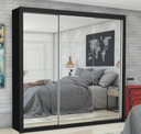 Ver imagem 1 de Guarda Roupa Casal com Espellho 3 Portas Espelhadas de Correr 4 Gavetas 186cm Clarice Preto - Carioca Móveis