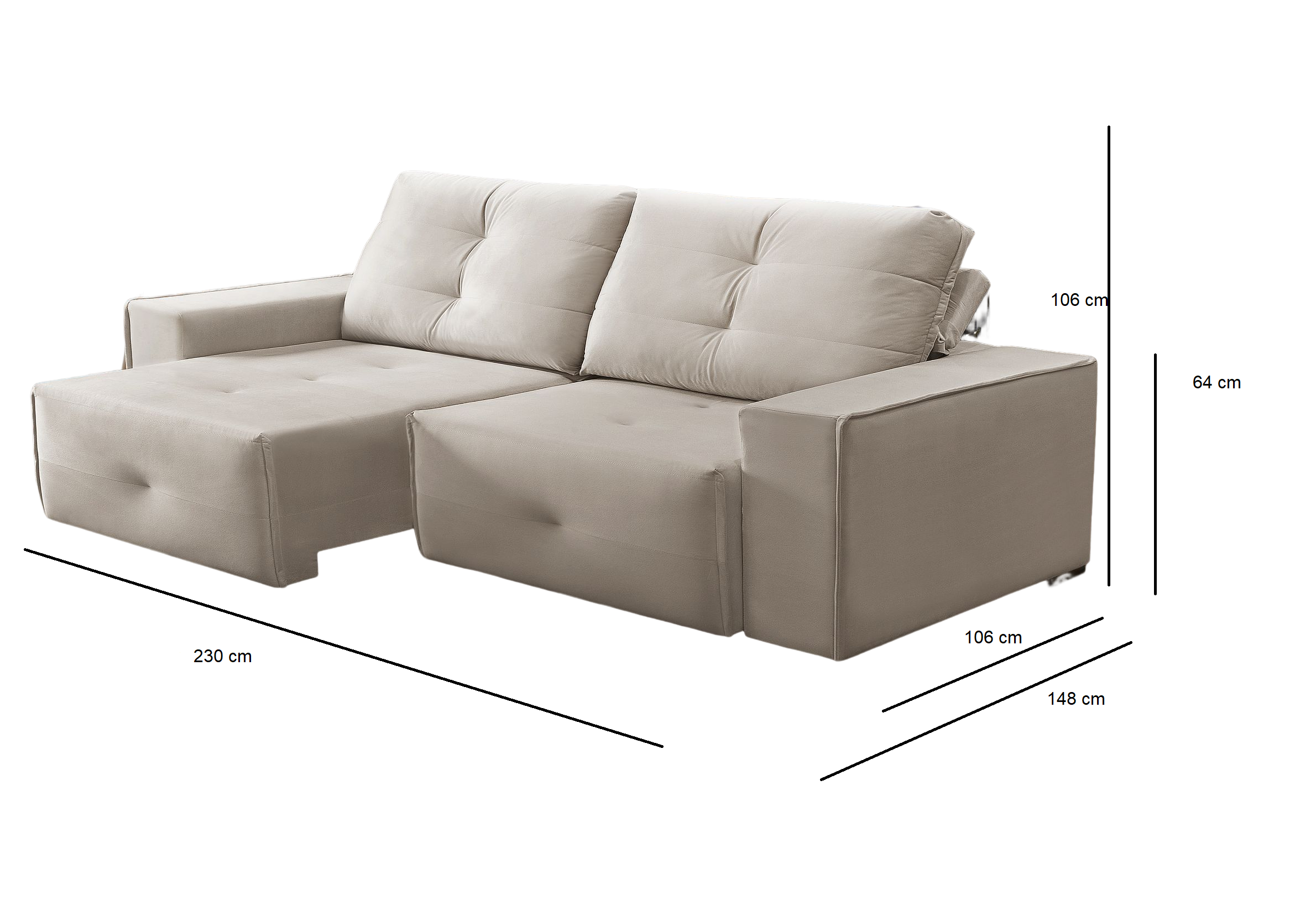 Sofá Retrátil e Reclinável 3 Lugares Mola Ensacada Inglaterra 230cm Veludo Bege Isofa - 2