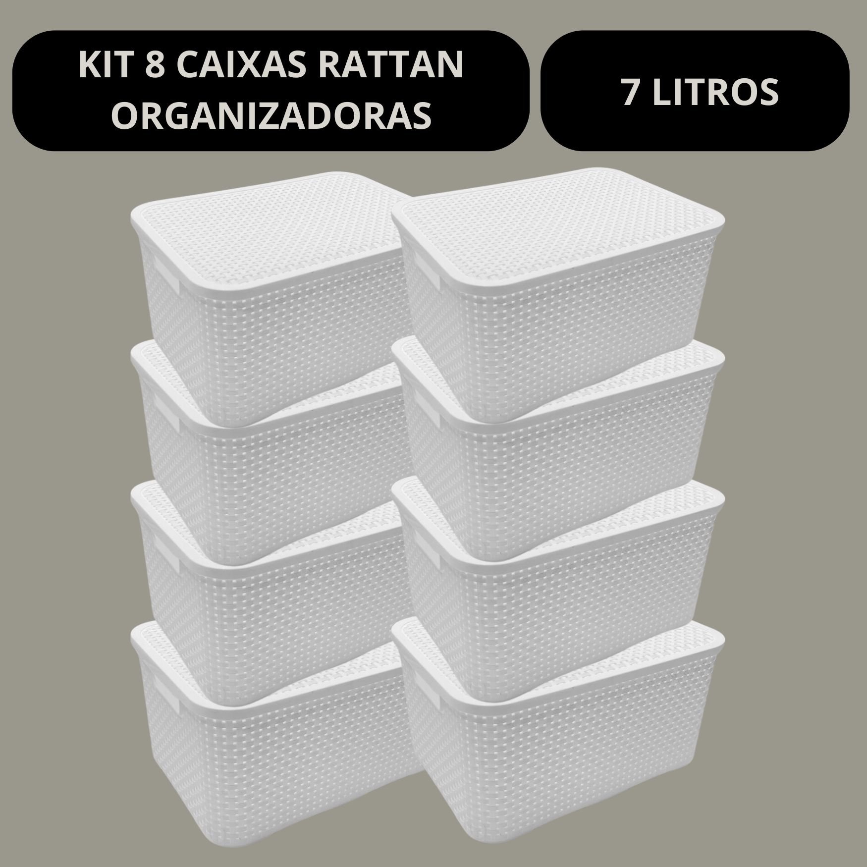 Kit 8 Caixas Organizadoras Multiuso Rattan 7 Lts com Tampa - 3