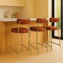 Ver imagem 1 de Banqueta Cozinha Média com Encosto Industrial Dourado Kit 3 Londres PU Nozes D03 - D'Rossi