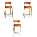 Ver imagem 2 de Banqueta Cozinha Média com Encosto Industrial Dourado Kit 3 Londres PU Nozes D03 - D'Rossi