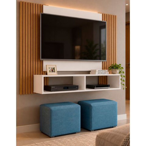 Painel Modulo Suspenso de Parede para TV até 47 Omar Cor/Tamanho:Branco/Ripado 1202mm