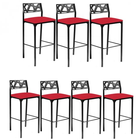 Kit 7 banquetas Eliza Gourmet corino vermelho-Gat Magazine