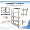 Ver imagem 3 de Estante de Aço 5 Prateleiras 25cm Cinza 25kg/prateleira