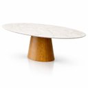 Ver imagem 2 de Mesa de Jantar Cone Oval 180x100 Cm Base Madeira Freijó Tampo Calacato Bronzeado