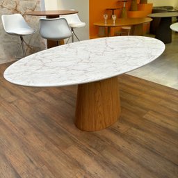 Mesa de Jantar Cone Oval 180x100 Cm Base Madeira Freijó Tampo Calacato Bronzeado - 4