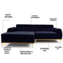 Ver imagem 5 de Sofá 265cm 4 Lugares Chaise Esquerdo Pés Gold B-287 Marinho