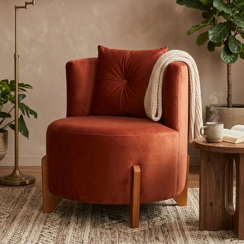 Poltrona Orgânica Curva Luna Veludo Terracota  - Montanaris Decor