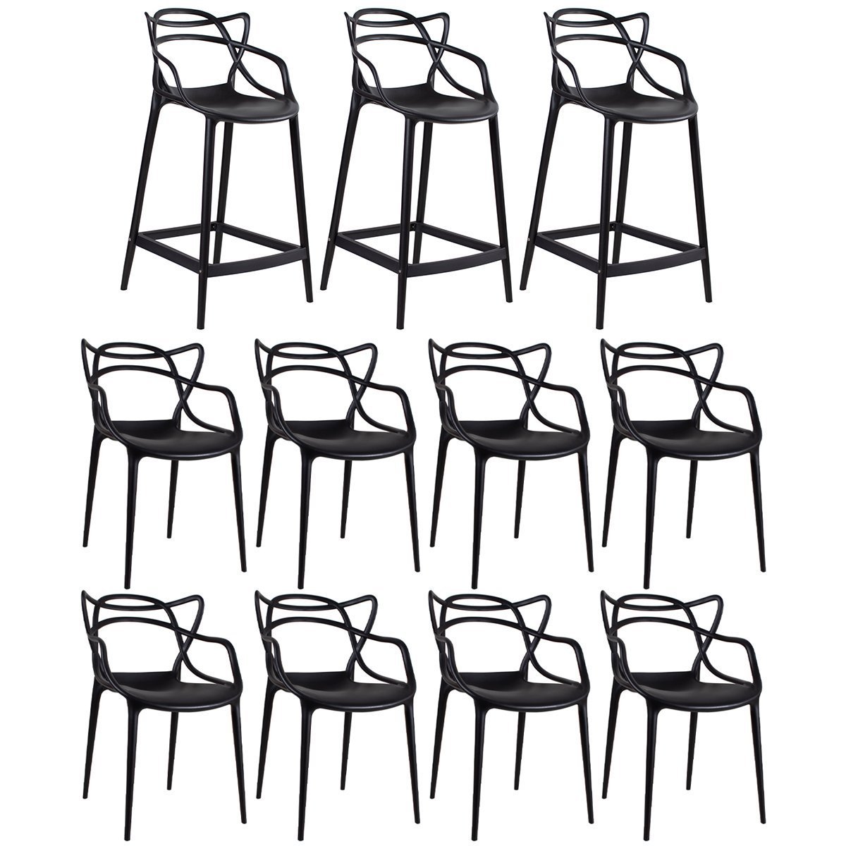 Kit 8 cadeiras + 3 banquetas médias Masters Allegra