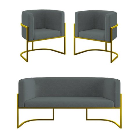 Kit Sofá 2 Lugares + 2 Poltronas para Recepção – Balaqui Cor:cinza