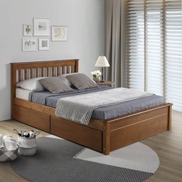 Conjunto Cama Casal Inglesa com Dois Gavetões em Madeira Maciça Mv Outlet Mel - 1