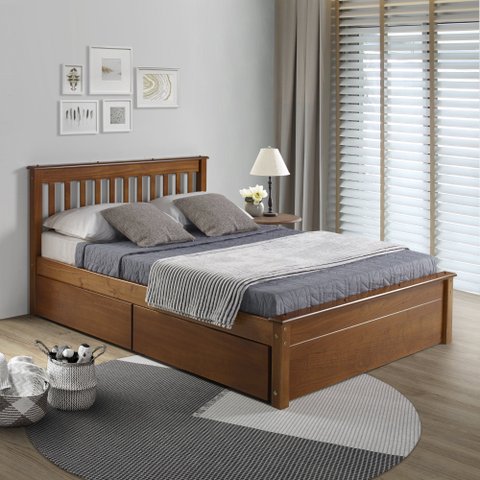 Conjunto Cama Casal Inglesa com Dois Gavetões em Madeira Maciça Mv Outlet Mel