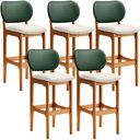 Ver imagem 1 de Kit 5 Banquetas Alta Bar Cozinha Sala Jantar Betta L02 Imbuia Facto Verde Linho Cru - Lyam Decor