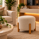 Ver imagem 6 de Puff Thor Bouclé Bege Pés de Madeira Casa Renassi Linha Premium