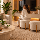 Ver imagem 4 de Puff Thor Bouclé Bege Pés de Madeira Casa Renassi Linha Premium