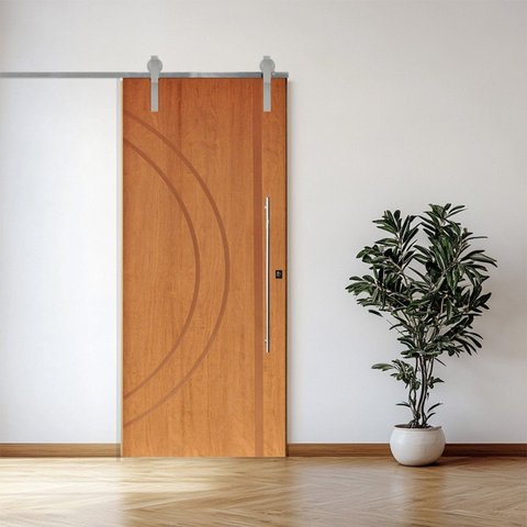 Porta Correr 10 Trilho Soft Aparente Puxador Tubo 60cm 102cm x 210cm Concept Rodam Abertura Esquerda