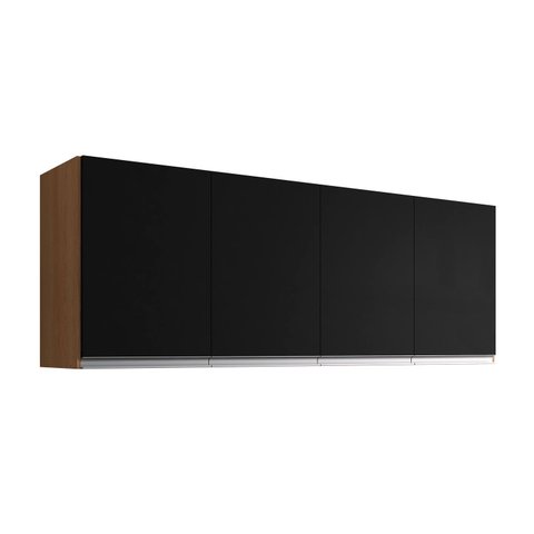 Armário Aéreo Cozinha Andréia 150cm 4 Portas Multiuso Mdp Amêndoa Preto - Desk Design
