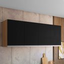 Ver imagem 2 de Armário Aéreo Cozinha Andréia 150cm 4 Portas Multiuso Mdp Amêndoa Preto - Desk Design