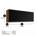 Ver imagem 3 de Armário Aéreo Cozinha Andréia 150cm 4 Portas Multiuso Mdp Amêndoa Preto - Desk Design