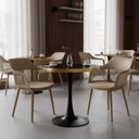 Ver imagem 2 de Conjunto Mesa de Jantar Redonda Majestic 70cm Preta com 2 Cadeiras Estofadas Marcela - Nude Escuro