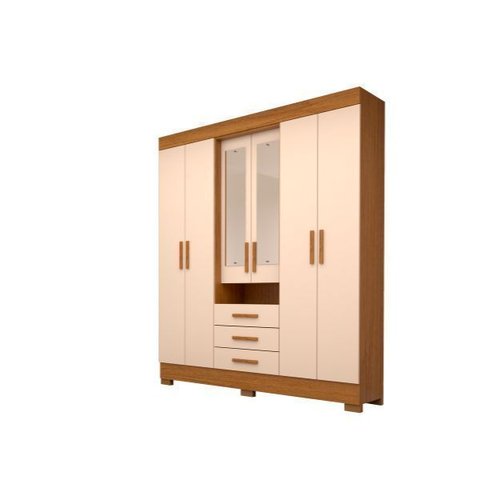 Guarda Roupa Casal com Espelho 6 Portas 3 Gavetas Débora Cinamomo/off White Acp Móveis 100%mdf