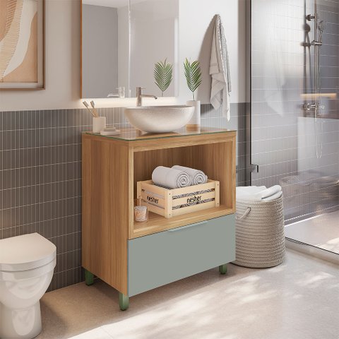 Gabinete de Banheiro 80cm com Caixa Organizadora Marquesa 70cm Mdf Nesher