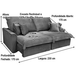 Sofá Retrátil Reclinável 2,30 m Bege 279 Mirela - 9