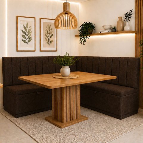 Canto Alemão 140cm Estofado Bouclê com Baú Moderno Luxo
