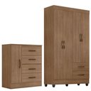 Ver imagem 1 de Kit Guarda-roupa Solteiro 4 Portas com Cômoda Sapateira Lisa Carvalho Oak