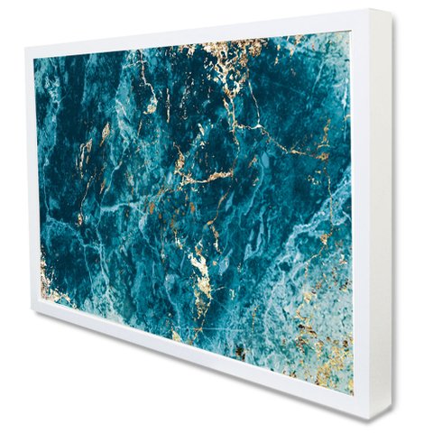 Quadro Decorativo Caixa Abstrato Azul Celeste Tacolado Moldura Caixa 3cm Branca sem Vidro 20 X 30cm