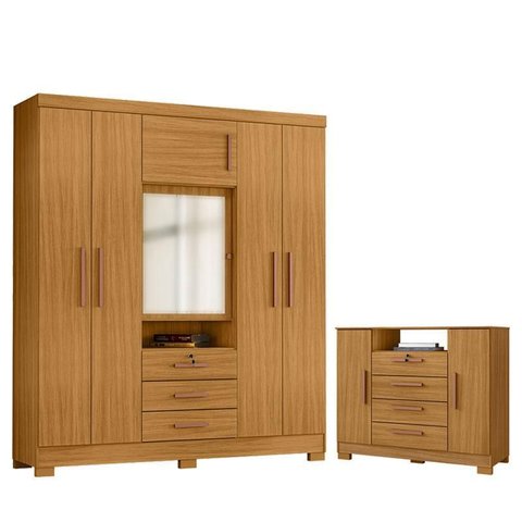 Cômoda Madri e Guarda Roupa Casal Imperial Carvalho Americano Tx -incorplac