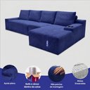 Ver imagem 3 de Sofá Evo 3,40m Molas Ensacadas com Chaise Lounge Direita Velourê Azul Cama Inbox