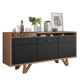 Sala de Estar Diamante Home Suspenso 2.2, Buffet Aparador, Cristaleira e Espelho Nature/Preto - PR M - 3