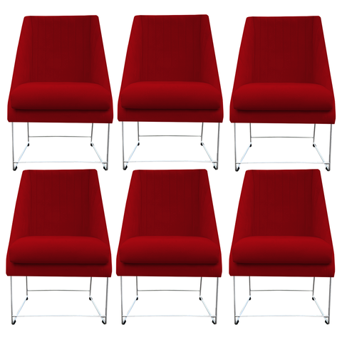 Kit 06 Cadeiras Ana Base de Ferro Prata Suede Vermelho - D'classe Decor