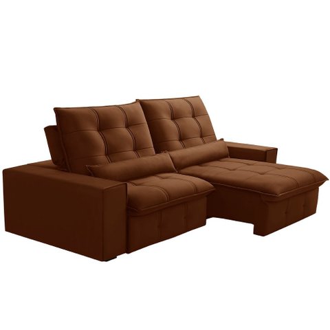 Sofá Retrátil Reclinável para Sala 3 Lugares 210cm Curie F04 Veludo Terracota - Lyam Decor