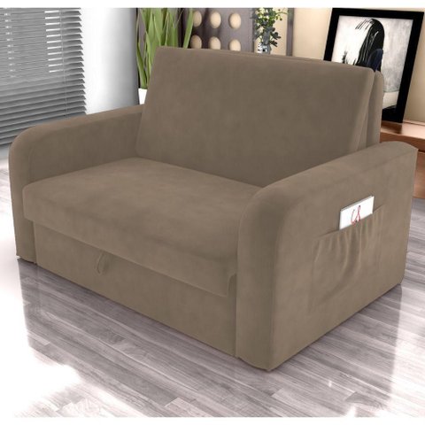 Sofá Cama Nobre 2 Lugares 140cm Cappuccino Veludo Baú Matrix