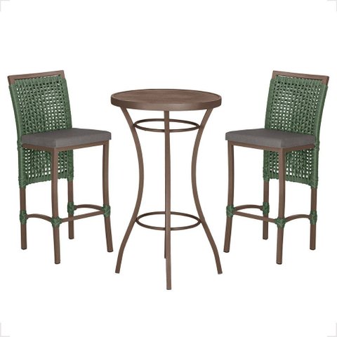 Mesa Bistro e 2 Banquetas Roma Marrom Corda Náutica 11 Trama Original