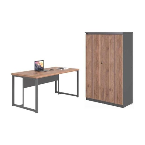 Conjunto para Escritório Marara 2 Portas MDP 180cm Noce Preto Casah