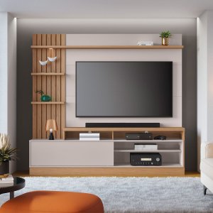 Estante com Led Ripada para Tv até 65 Pol 200x185cm Maceió Freijó Off White