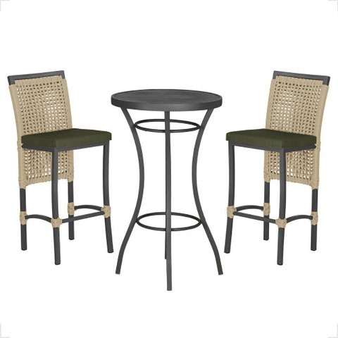 Mesa Bistro e 2 Banquetas Roma Preta Corda Náutica 13 Trama Original