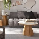 Ver imagem 2 de Kit Mesa de Centro para Sala e Mesa Lateral Redonda Ferrara D03 Off White Freijó - Lyam Decor