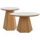 Ver imagem 1 de Kit Mesa de Centro para Sala e Mesa Lateral Redonda Ferrara D03 Off White Freijó - Lyam Decor