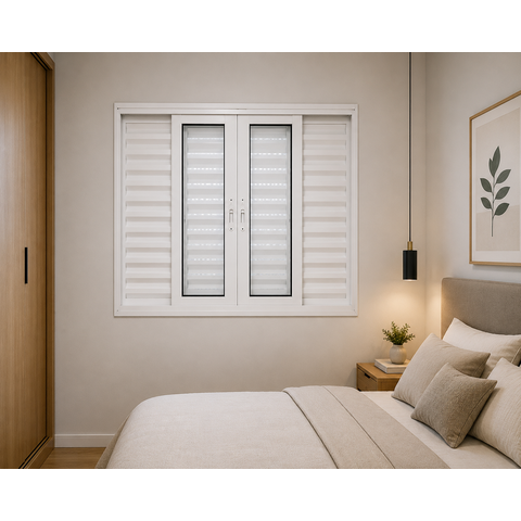 Janela Veneziana 6 Folhas Alumínio Branco 120x120 Linha 25 Jade