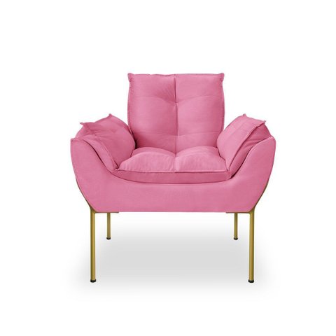 Poltrona Decorativa Opala Amamentação para Sala Base de Ferro Dourada Suede Me-ecommerce:rosa