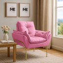 Ver imagem 2 de Poltrona Decorativa Opala Amamentação para Sala Base de Ferro Dourada Suede Me-ecommerce:rosa