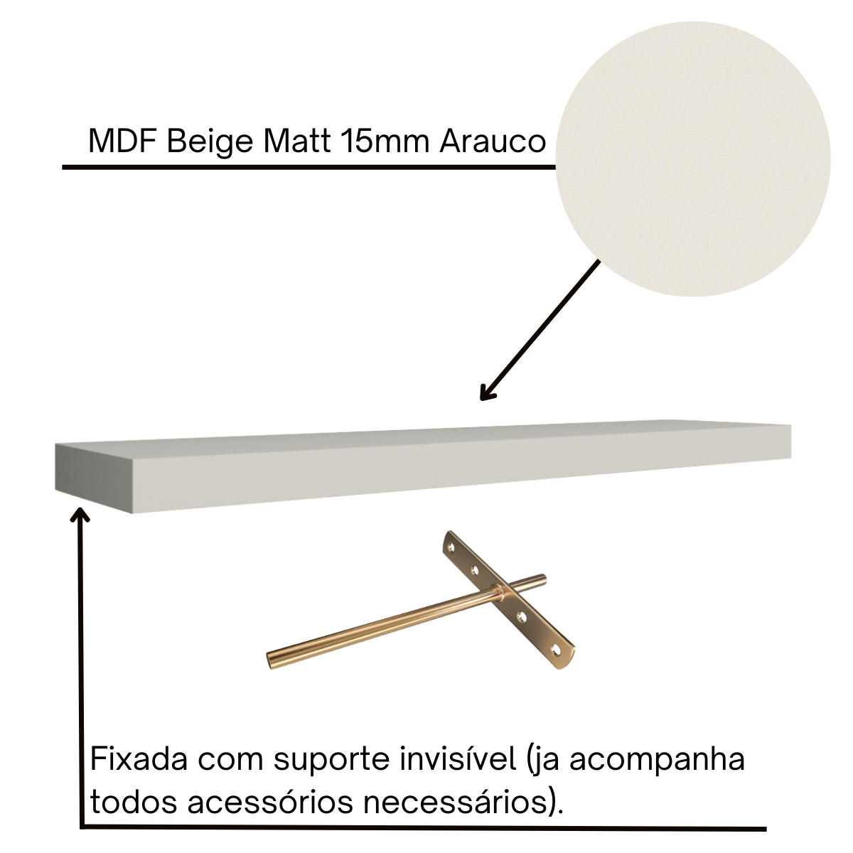 Prateleira Reta Decorativa com Suporte Invisível Mdf 120x20 Plancasa:off White - 5