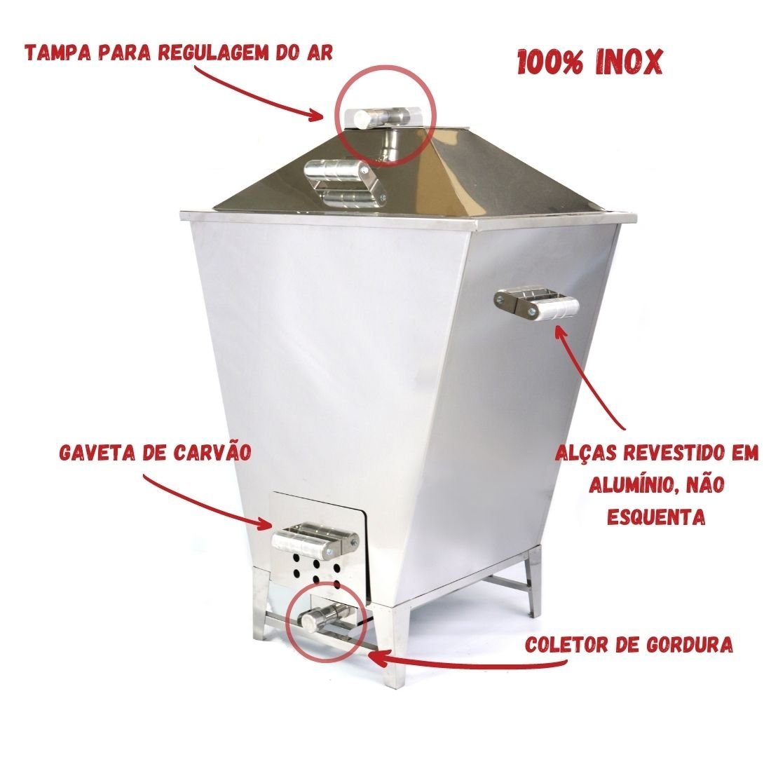 Churrasqueira de Inox a Bafo Diamante 16kg Laurindos Churrasqueira a bafo - 3